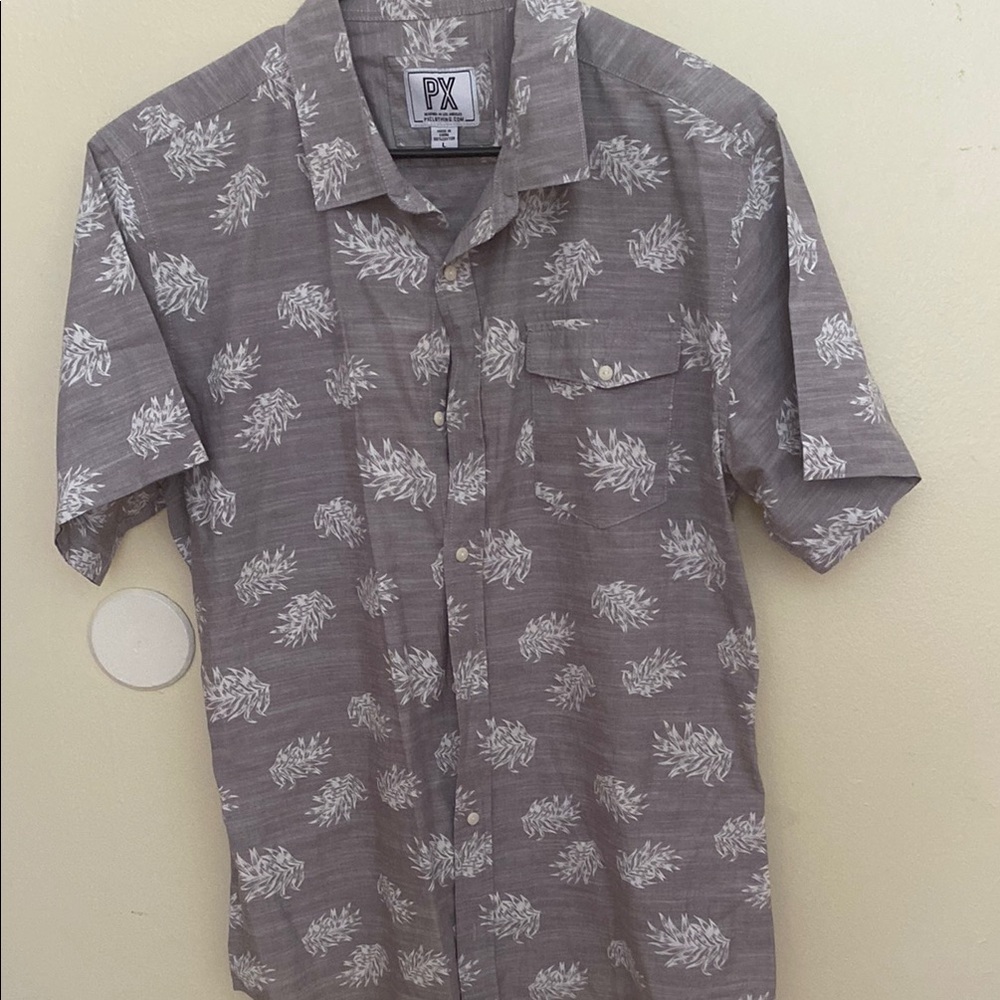Gray Leaf Print Men's Shirt